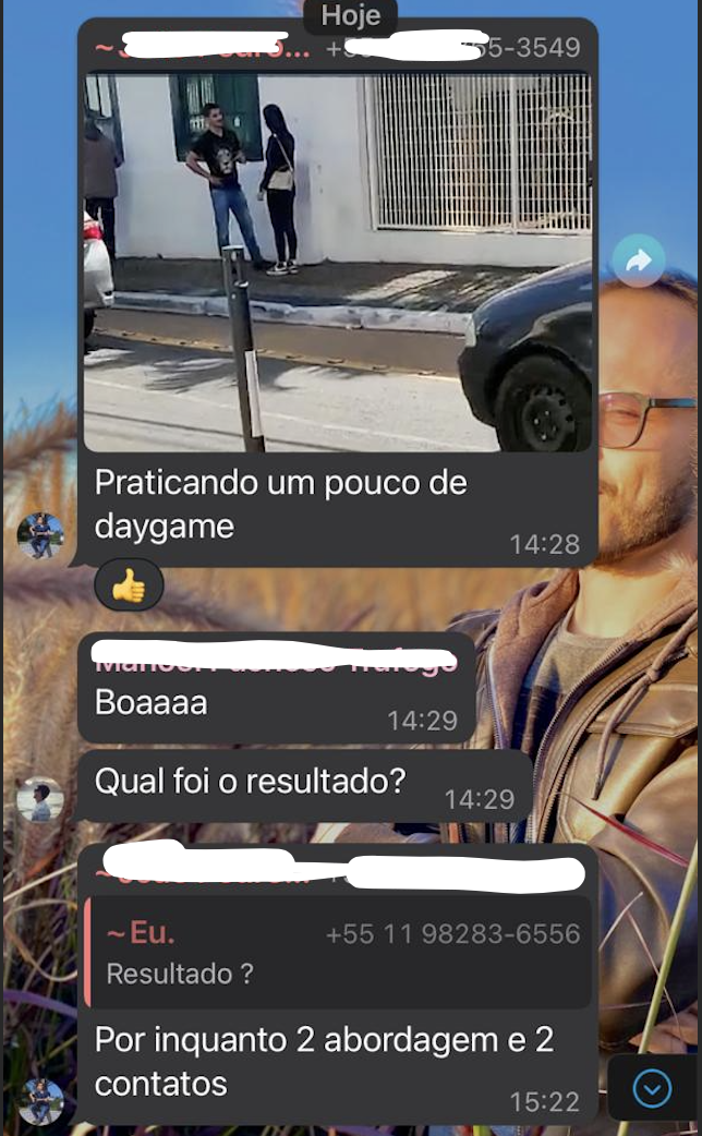 Print: aluno praticando daygame e tendo resultados